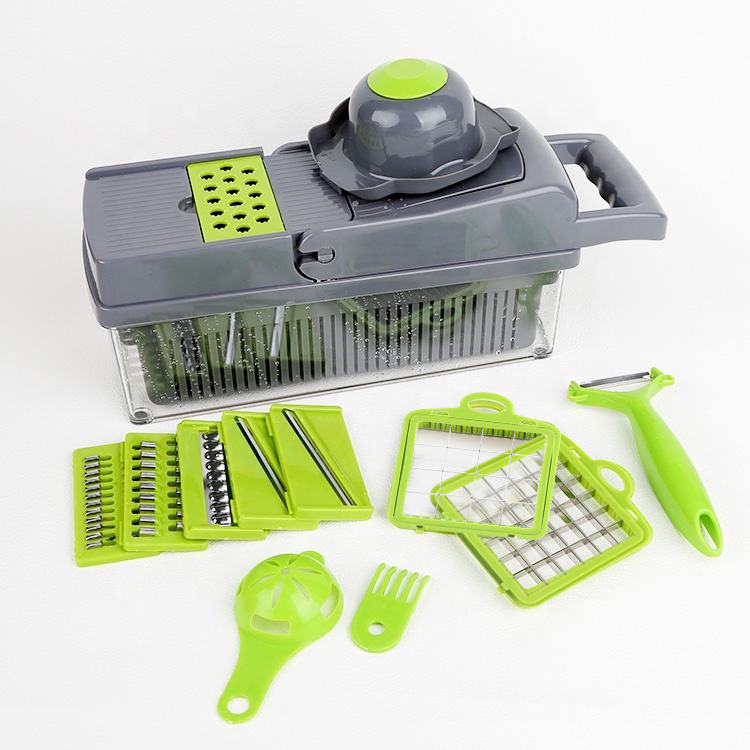 Gloway 14-in-1 Manual Vegetable Chopper & Onion Mincer with 8 Stainless Steel Blades, Spiralizer, Vegetable Slicer & Food Container