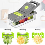 Gloway 14-in-1 Manual Vegetable Chopper & Onion Mincer with 8 Stainless Steel Blades, Spiralizer, Vegetable Slicer & Food Container