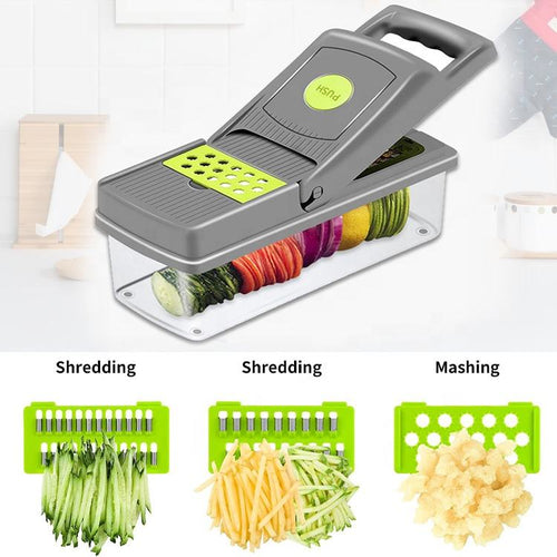 Gloway 14-in-1 Manual Vegetable Chopper & Onion Mincer with 8 Stainless Steel Blades, Spiralizer, Vegetable Slicer & Food Container